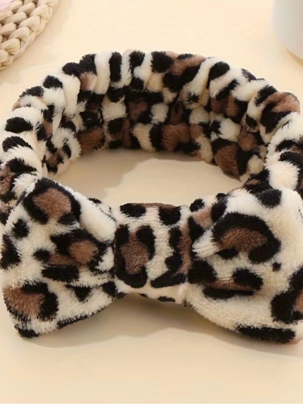 Leopard Print Plush Bow Headband Accessories